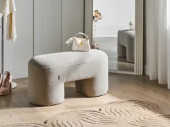 Ławka tapicerowana DECORAH Boucle Jasnobeżowy