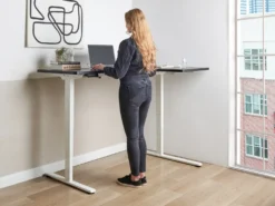 Biurko narożne regulowane elektrycznie DESTINES Czarny/ biały 160 cm 109 cm Prawostronny