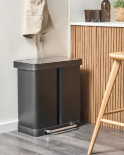 Kosz na śmieci z pedałem dwukomorowy 60 L ECOSORT Metal Czarny
