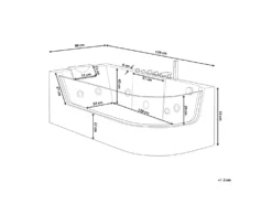 Wanna narożna z hydromasażem LED ACUARIO Prawostronny 170 x 80 cm Biały