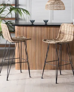 Zestaw 2 krzeseł barowych CASSITA Rattan Naturalny